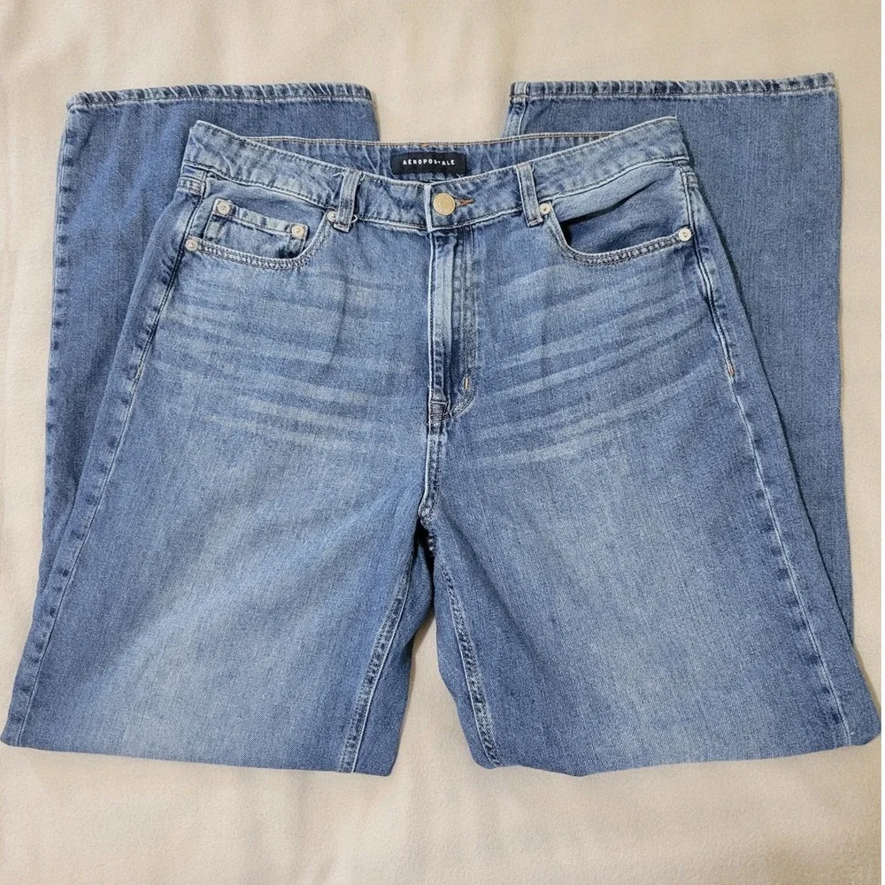 Aeropostale High Rise Wide Leg Jeans Medium Wash Blue‎ Denim Size 12 RN154379